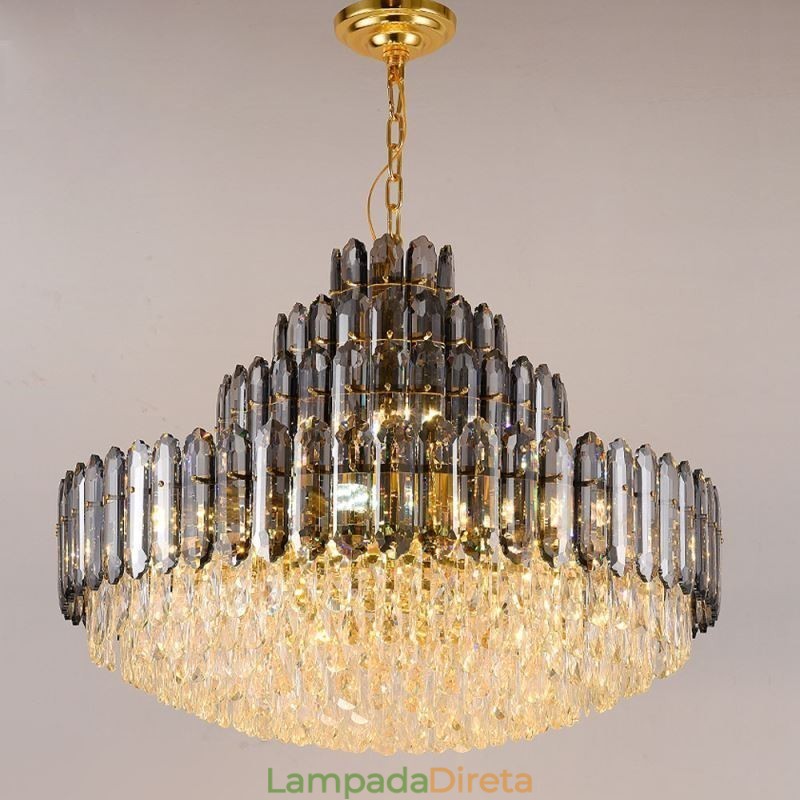 Luminária pendente de cristal com quatro camadas, luminária decorativa de luxo para teto, 80 cm