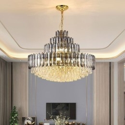 Luminária pendente de cristal com quatro camadas, luminária decorativa de luxo para teto, 80 cm