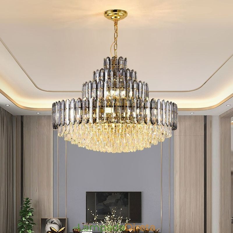Luminária pendente de cristal com quatro camadas, luminária decorativa de luxo para teto, 80 cm