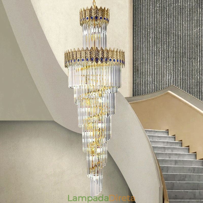 Luminária pendente de cristal dourado Luminária de teto com abajur em formato de cauda de fênix dourada galvanizada