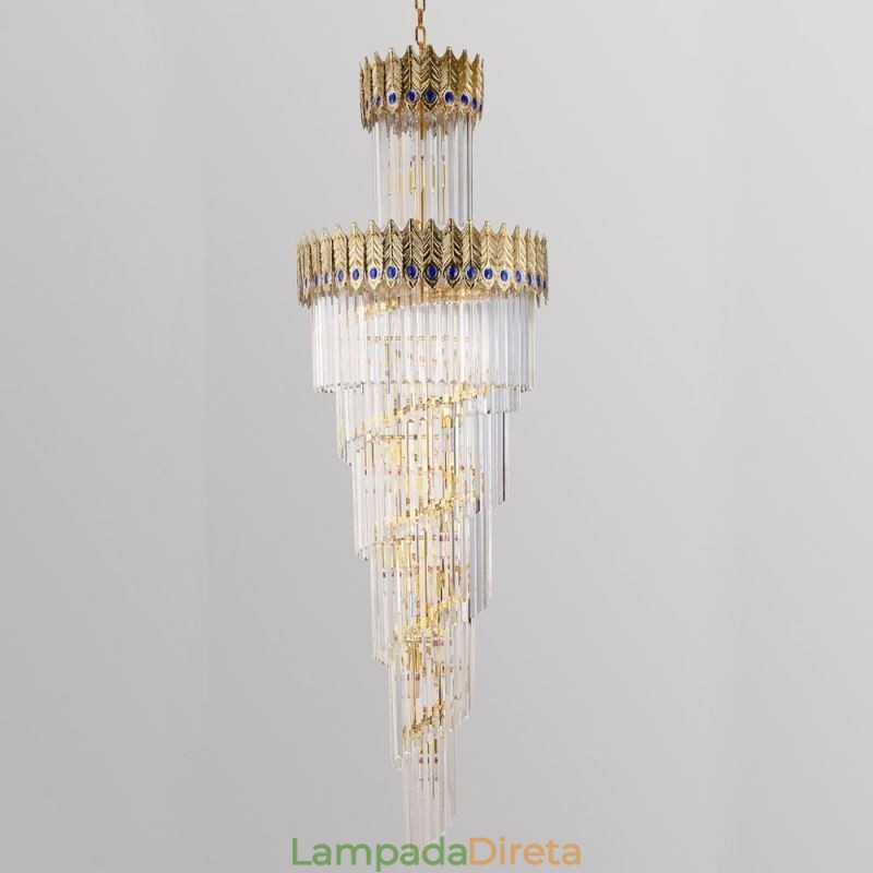 Luminária pendente de cristal dourado Luminária de teto com abajur em formato de cauda de fênix dourada galvanizada