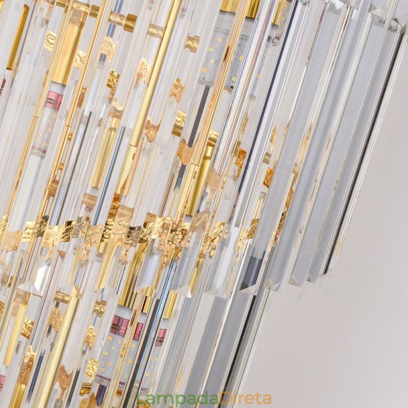 Luminária pendente de cristal dourado Luminária de teto com abajur em formato de cauda de fênix dourada galvanizada