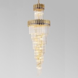 Luminária pendente de cristal dourado Luminária de teto com abajur em formato de cauda de fênix dourada galvanizada