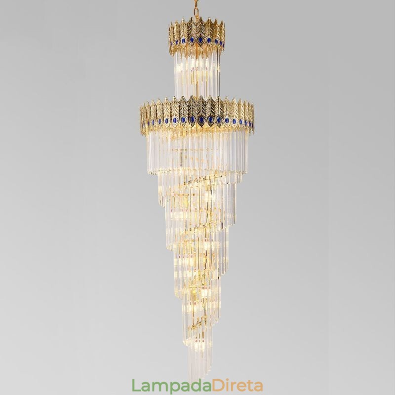 Luminária pendente de cristal dourado Luminária de teto com abajur em formato de cauda de fênix dourada galvanizada