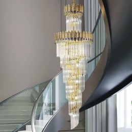 Luminária pendente de cristal dourado Luminária de teto com abajur em formato de cauda de fênix dourada galvanizada