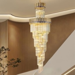 Luminária pendente de cristal dourado Luminária de teto com abajur em formato de cauda de fênix dourada galvanizada