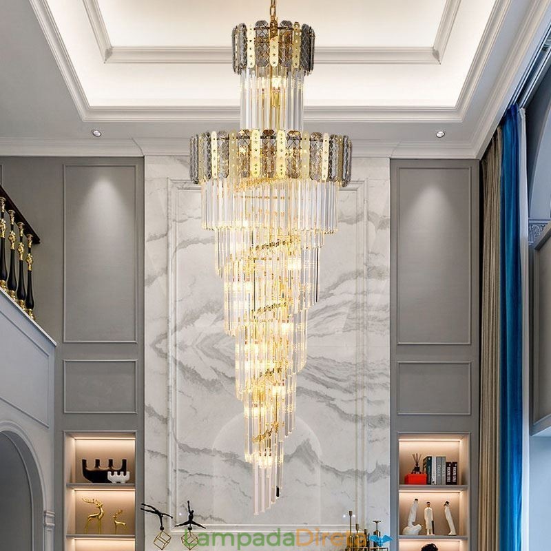 Luminária pendente de cristal dourado, luxuosa, decorativa, de teto, 60*H180cm