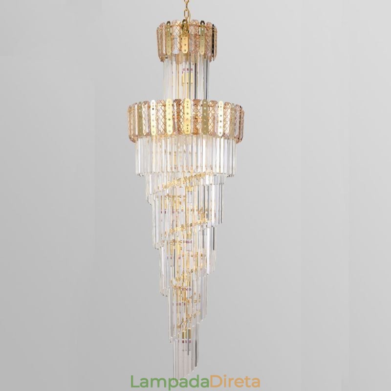 Luminária pendente de cristal dourado, luxuosa, decorativa, de teto, 60*H180cm