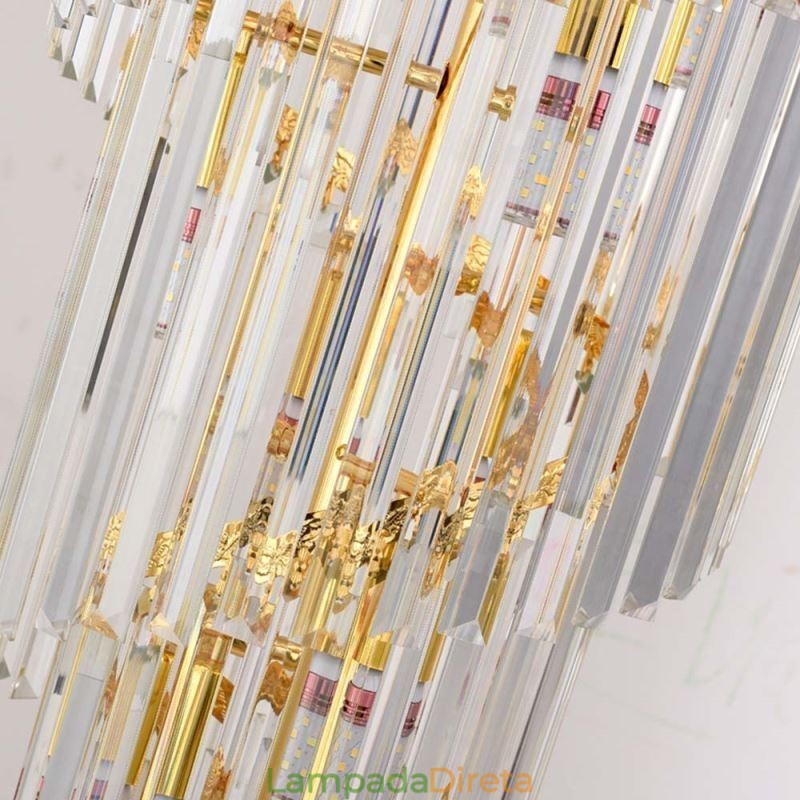 Luminária pendente de cristal dourado, luxuosa, decorativa, de teto, 60*H180cm