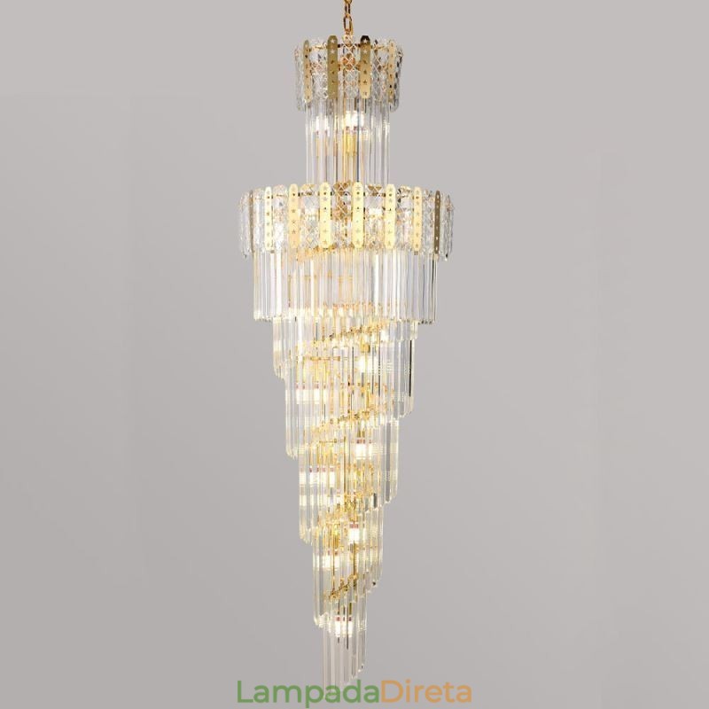 Luminária pendente de cristal dourado, luxuosa, decorativa, de teto, 60*H180cm