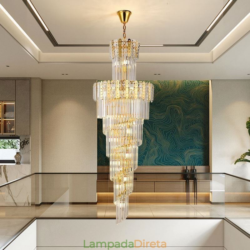 Luminária pendente de cristal dourado, luxuosa, decorativa, de teto, 60*H180cm