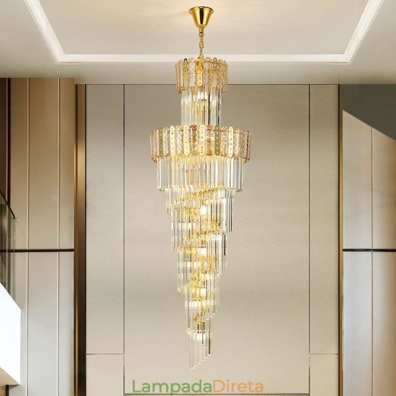 Luminária pendente de cristal dourado, luxuosa, decorativa, de teto, 60*H180cm