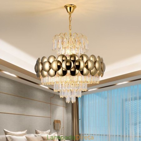 Luminária pendente de cristal galvanizada dourada luxuosa decorativa de teto 60cm Luminária pendente de cristal galvanizada dourada luxuosa decorativa de teto 60cm
