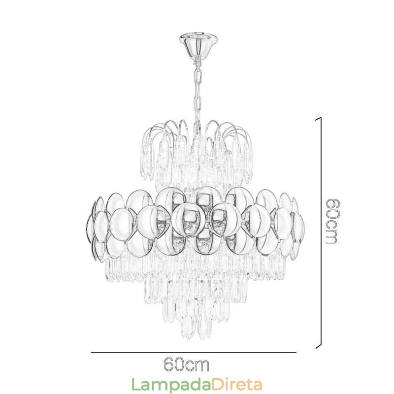 Luminária pendente de cristal galvanizada dourada luxuosa decorativa de teto 60cm