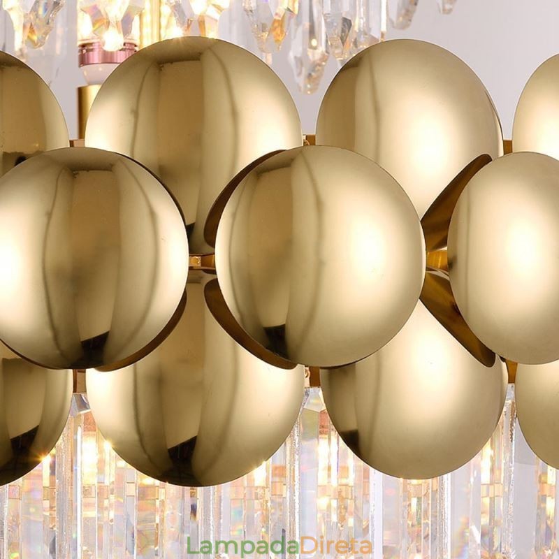 Luminária pendente de cristal galvanizada dourada luxuosa decorativa de teto 60cm