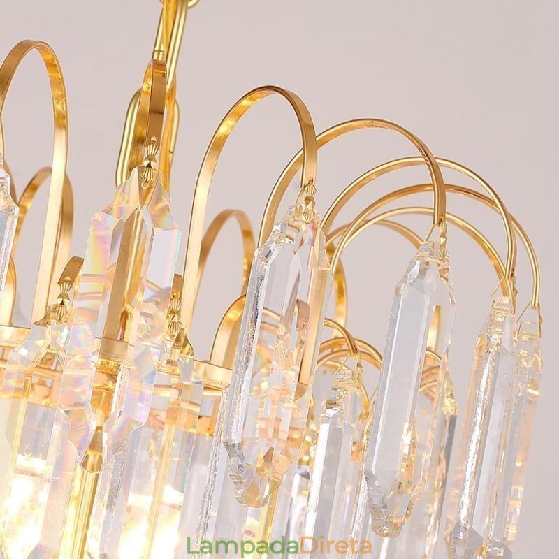 Luminária pendente de cristal galvanizada dourada luxuosa decorativa de teto 60cm