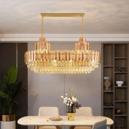 Luminária pendente de cristal retangular de luxo decorativa de teto 100cm