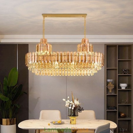 Luminária pendente de cristal retangular de luxo decorativa de teto 100cm Luminária pendente de cristal retangular de luxo decorativa de teto 100cm