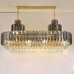 Luminária pendente de cristal retangular de luxo decorativa de teto 100cm