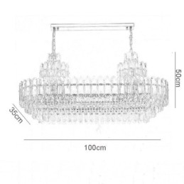 Luminária pendente de cristal retangular de luxo decorativa de teto 100cm