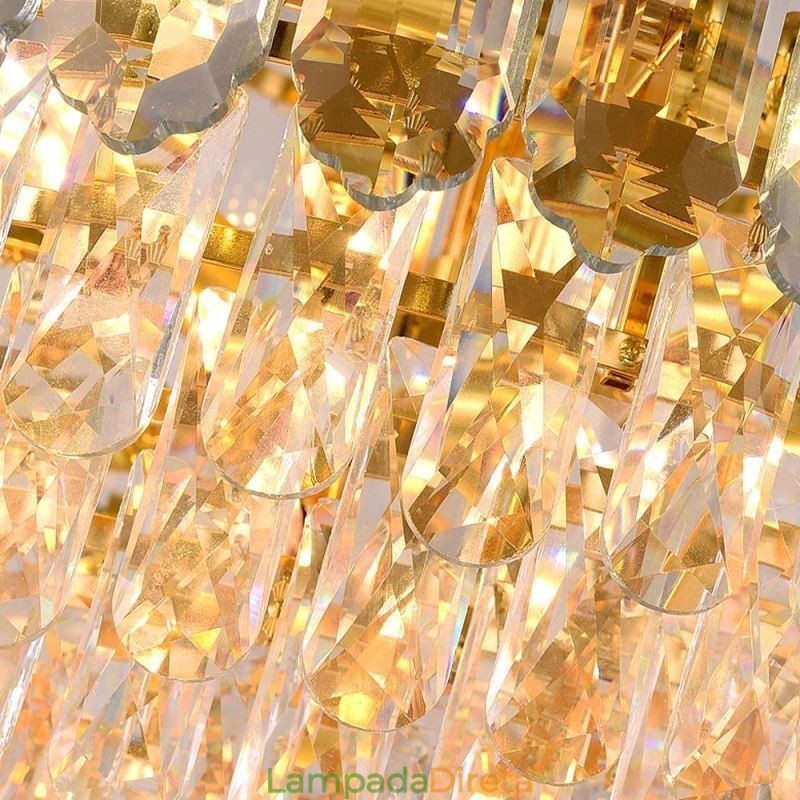 Luminária pendente de cristal retangular de luxo decorativa de teto 100cm