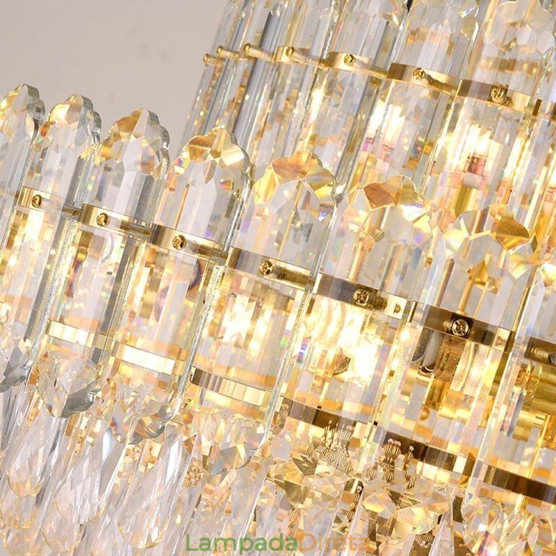 Luminária pendente de cristal retangular de luxo decorativa de teto 100cm