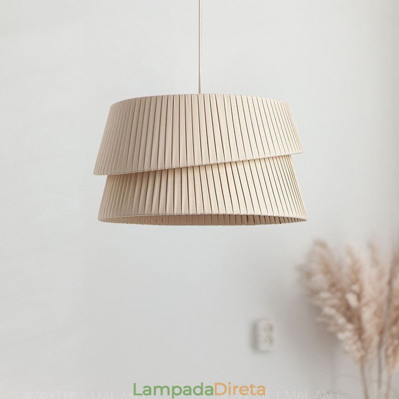 Luminária pendente estilo creme francês abajur de tecido de camada dupla luminária de teto