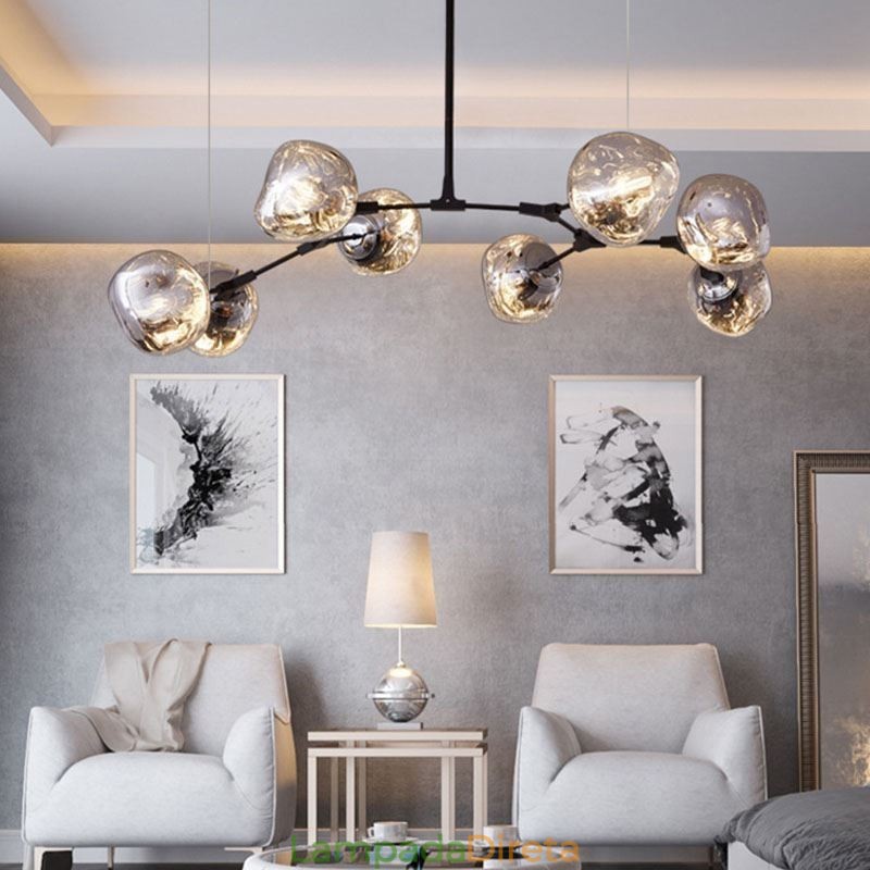 Luminária de teto nórdica moderna com abajur de vidro colorido galvanizado