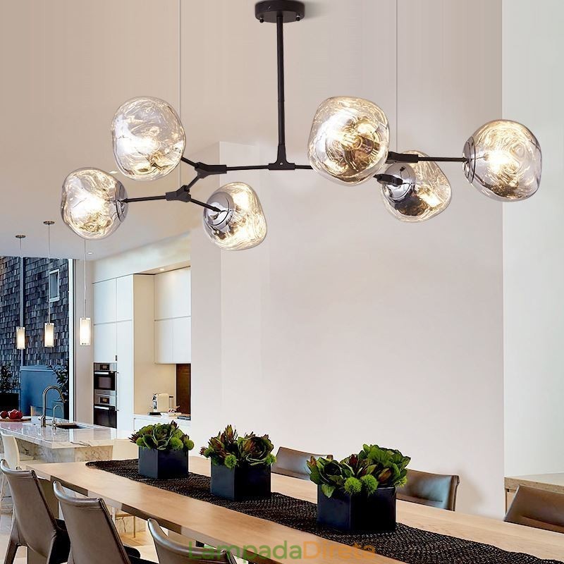 Luminária de teto nórdica moderna com abajur de vidro colorido galvanizado