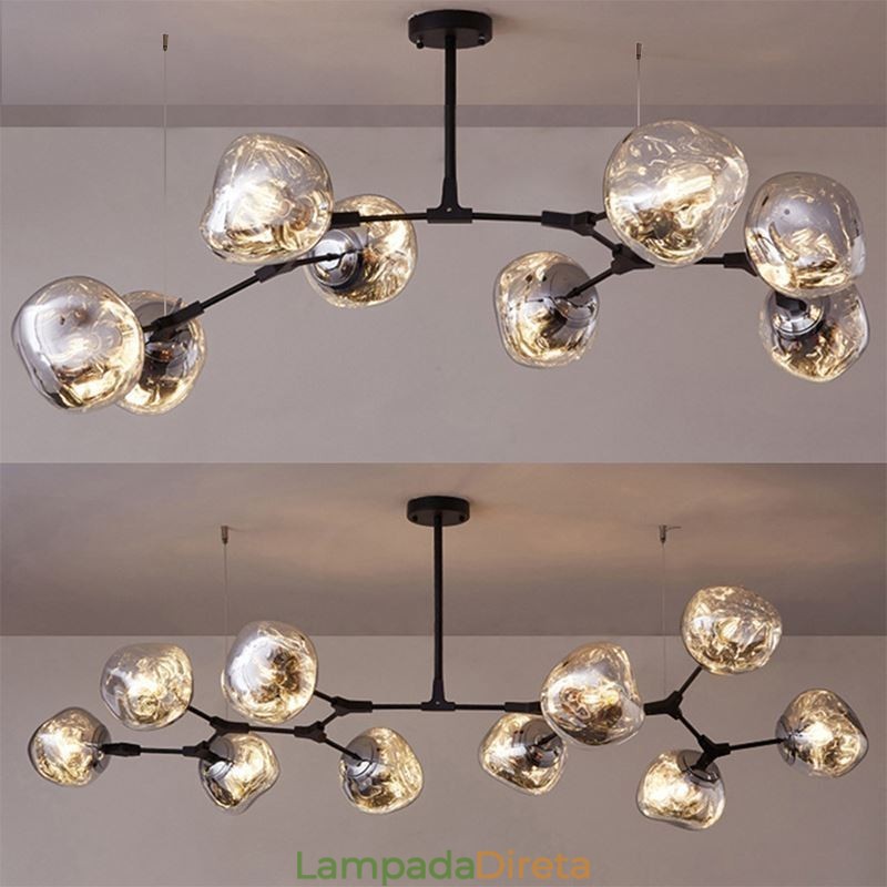 Luminária de teto nórdica moderna com abajur de vidro colorido galvanizado