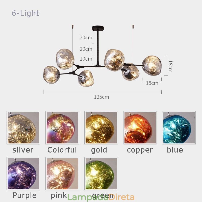 Luminária de teto nórdica moderna com abajur de vidro colorido galvanizado