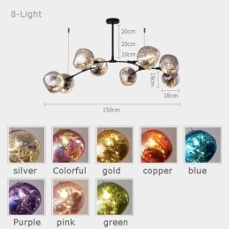 Luminária de teto nórdica moderna com abajur de vidro colorido galvanizado