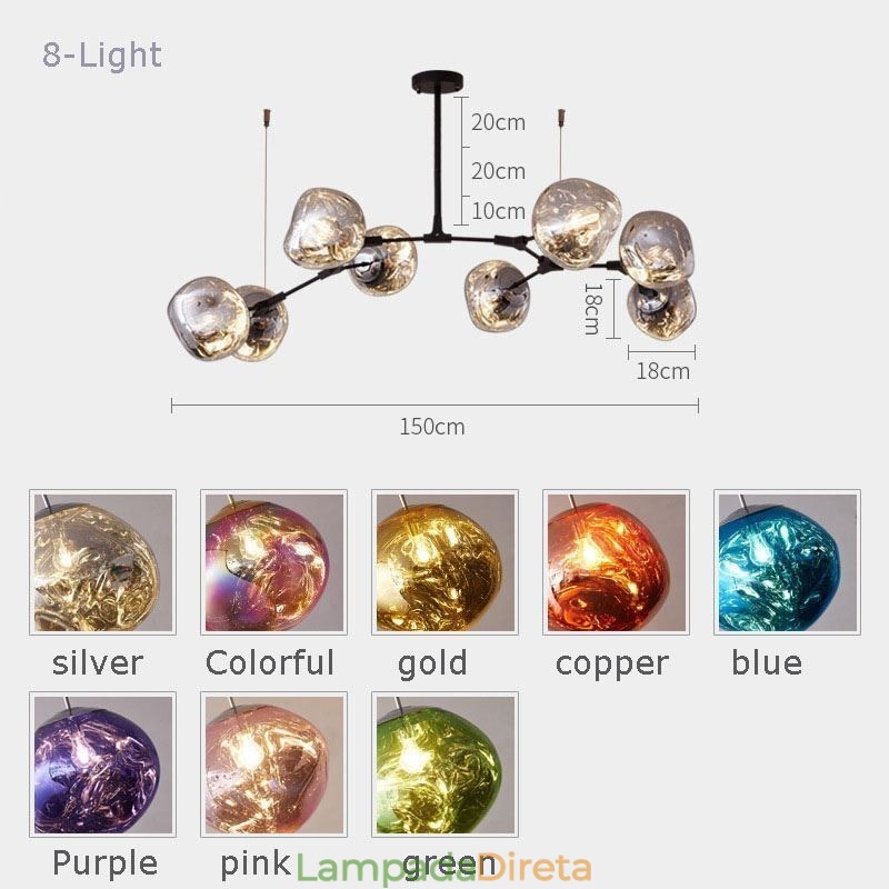 Luminária de teto nórdica moderna com abajur de vidro colorido galvanizado