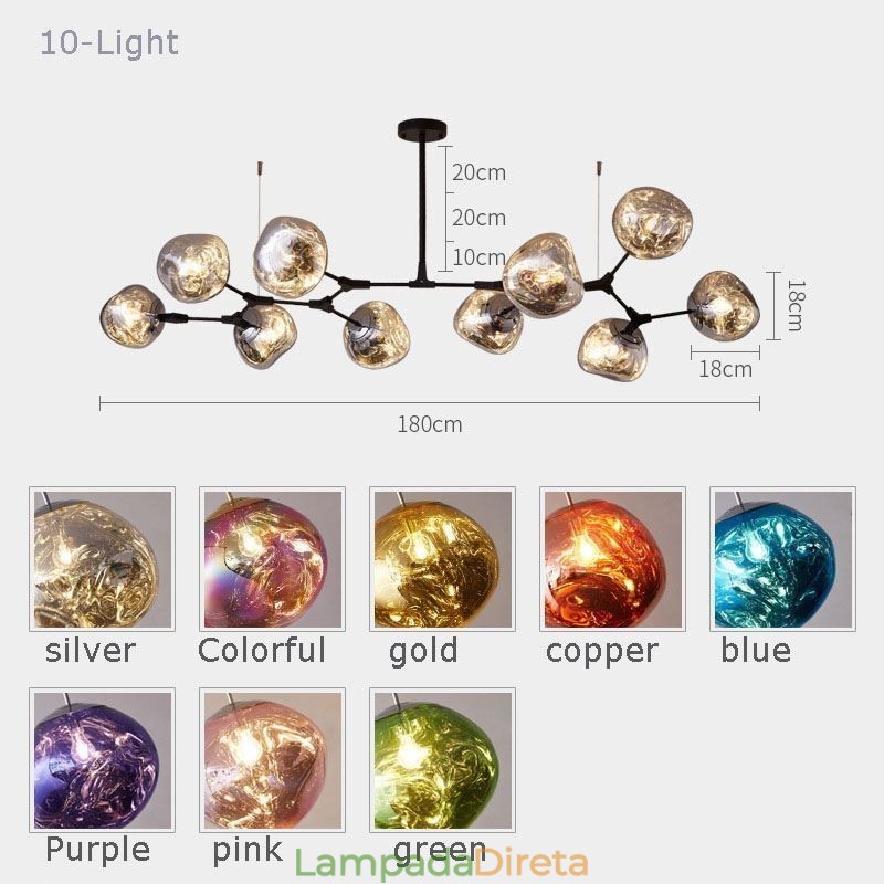 Luminária de teto nórdica moderna com abajur de vidro colorido galvanizado