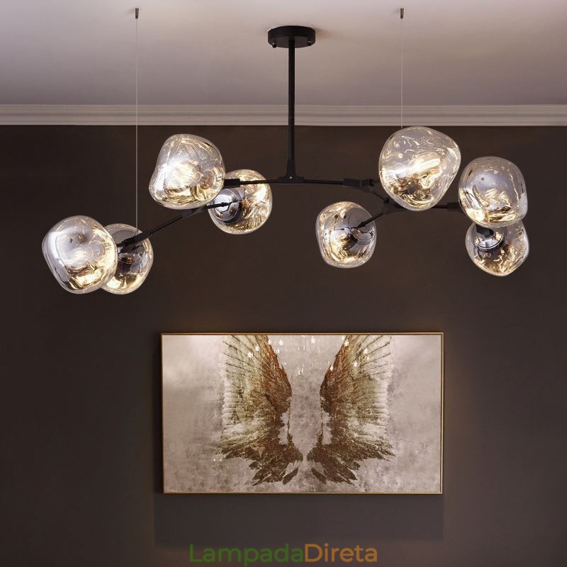 Luminária de teto nórdica moderna com abajur de vidro colorido galvanizado