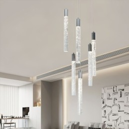 Luminária pendente de cristal cromado, conjunto de colunas, luminária de teto