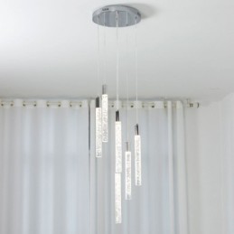 Luminária pendente de cristal cromado, conjunto de colunas, luminária de teto