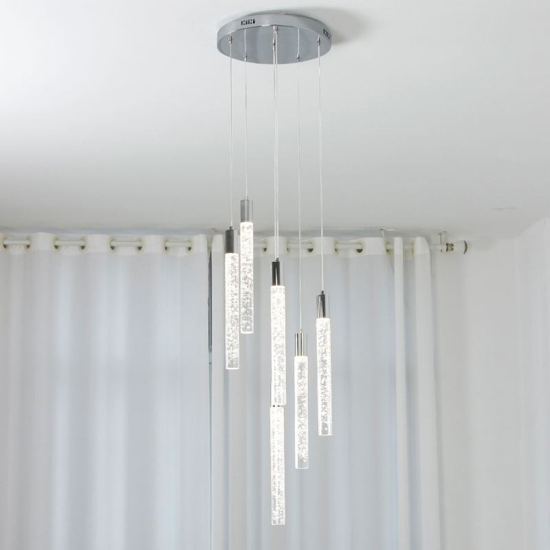 Luminária pendente de cristal cromado, conjunto de colunas, luminária de teto