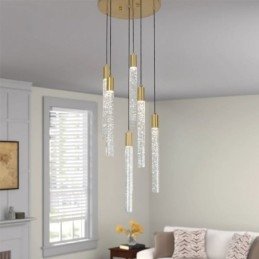 Luminária pendente de cristal de cobre, conjunto de luminárias de teto