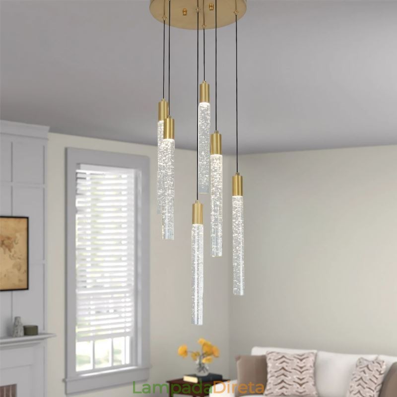 Luminária pendente de cristal de cobre, conjunto de luminárias de teto