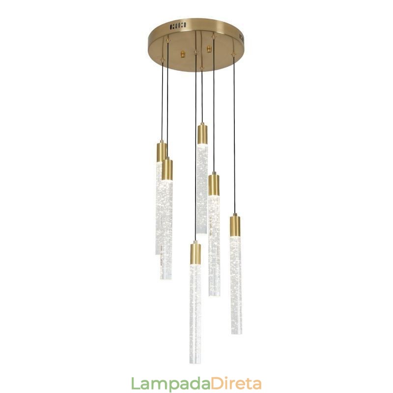 Luminária pendente de cristal de cobre, conjunto de luminárias de teto
