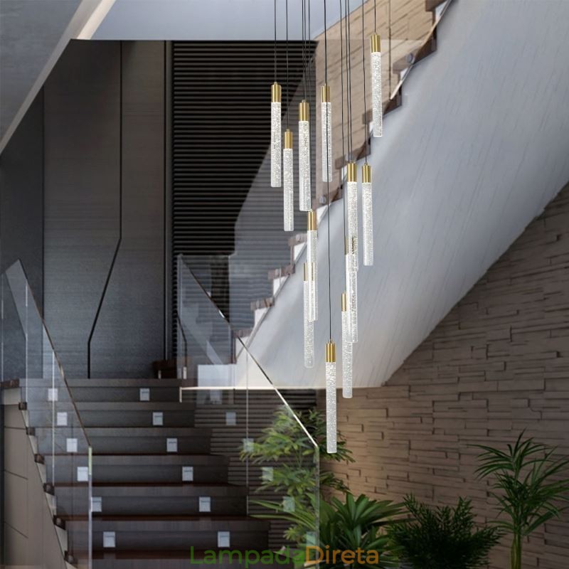 Luminária pendente de cristal de cobre, conjunto de luminárias de teto