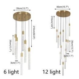 Luminária pendente de cristal de cobre, conjunto de luminárias de teto