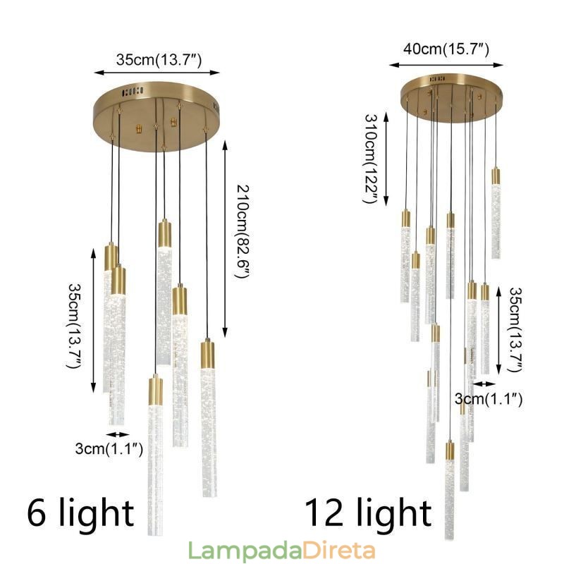 Luminária pendente de cristal de cobre, conjunto de luminárias de teto