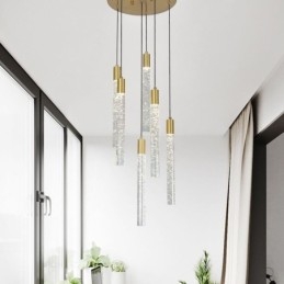 Luminária pendente de cristal de cobre, conjunto de luminárias de teto
