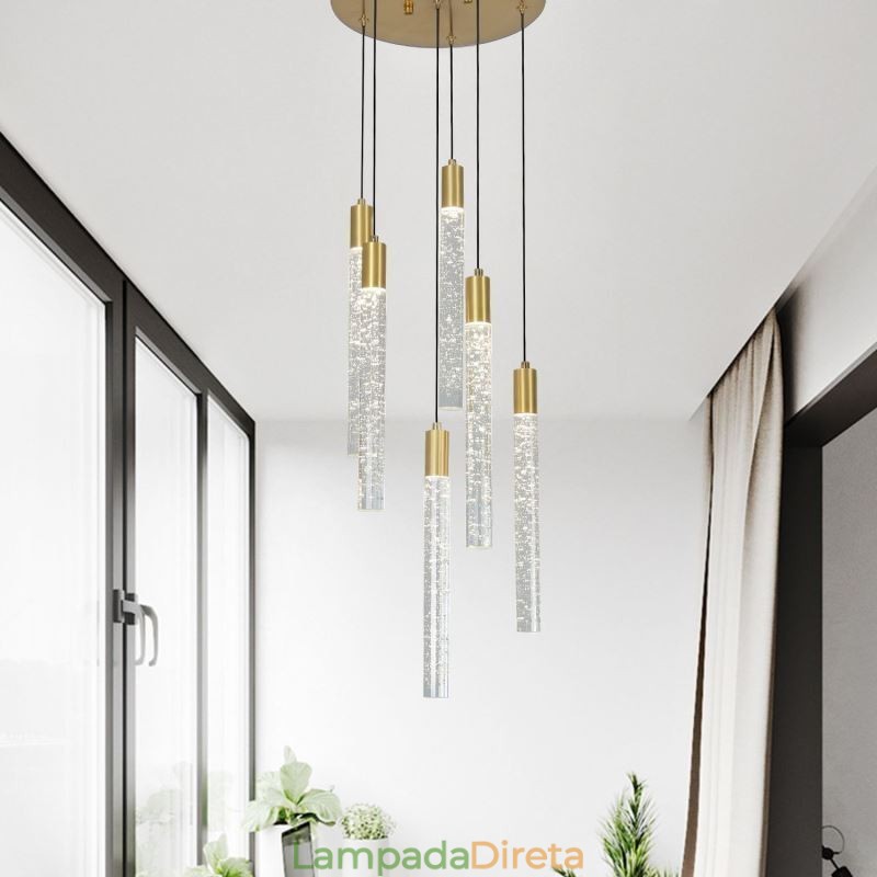 Luminária pendente de cristal de cobre, conjunto de luminárias de teto