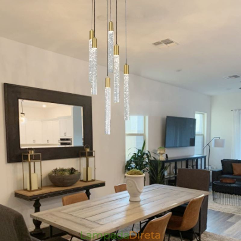 Luminária pendente de cristal de cobre, conjunto de luminárias de teto