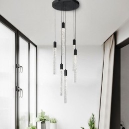 Luminária pendente de cristal preto, coluna, conjunto de luminárias de teto