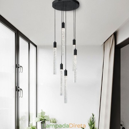 Luminária pendente de cristal preto, coluna, conjunto de luminárias de teto Luminária pendente de cristal preto, coluna, conjunto de luminárias de teto