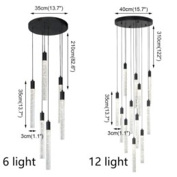 Luminária pendente de cristal preto, coluna, conjunto de luminárias de teto
